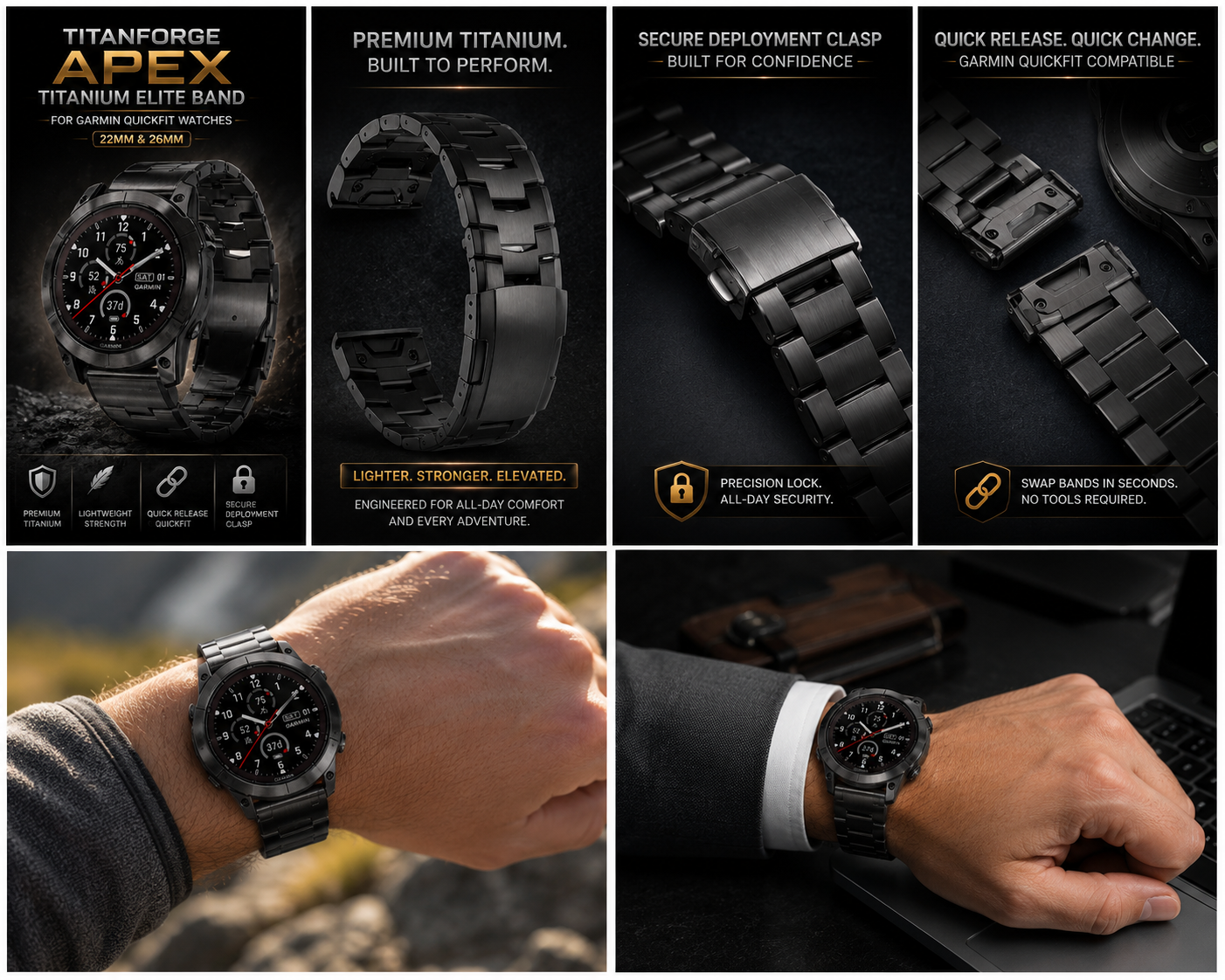 TitanForge Apex Titanium Elite Band – Precision Crafted for Garmin 22mm 26mm