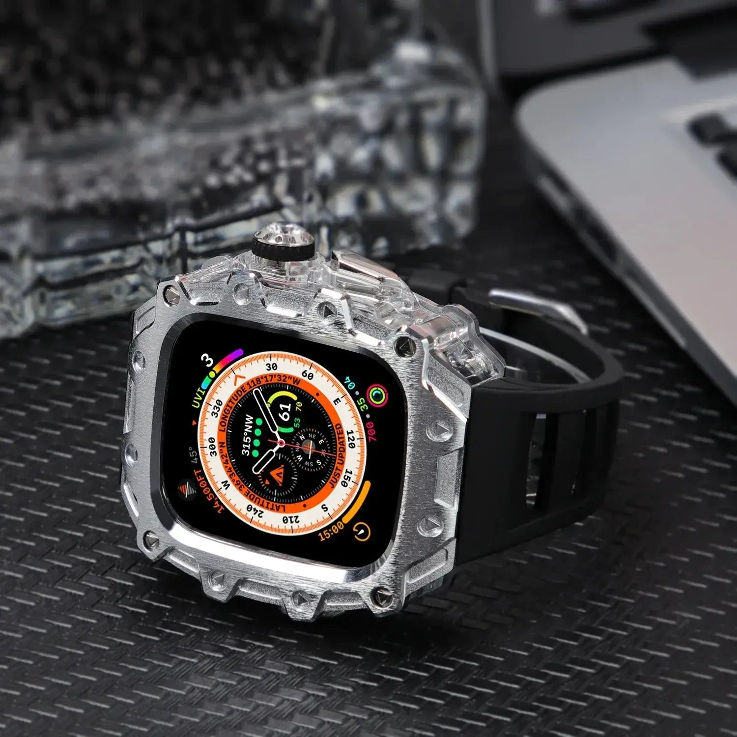Zinc Allo Case Modification Kit for Apple Watch Ultra 1/2 49mm PC Frame Fluororubber Strap for Iwatch Series 9 Ultra Accessories Avontic