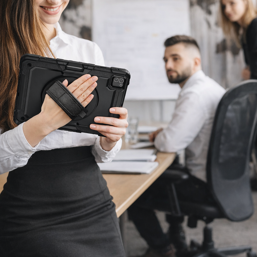 RhinoGuard Shockproof iPad Case with Stand, Hand Strap & Shoulder Strap – Military-Grade Protective Cover for iPad Pro, iPad Air & iPad (All Sizes)