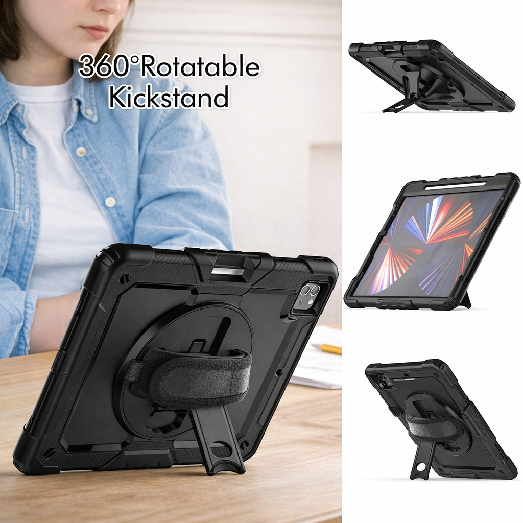 RhinoGuard Shockproof iPad Case with Stand, Hand Strap & Shoulder Strap – Military-Grade Protective Cover for iPad Pro, iPad Air & iPad (All Sizes)