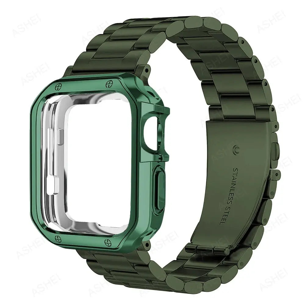 For apple watch 7 band + case 45mm 41mm Stainless steel bracelet for iwatch se apple watch 6/5/4/3 44mm 40mm 42mm 38mm band case Avontic