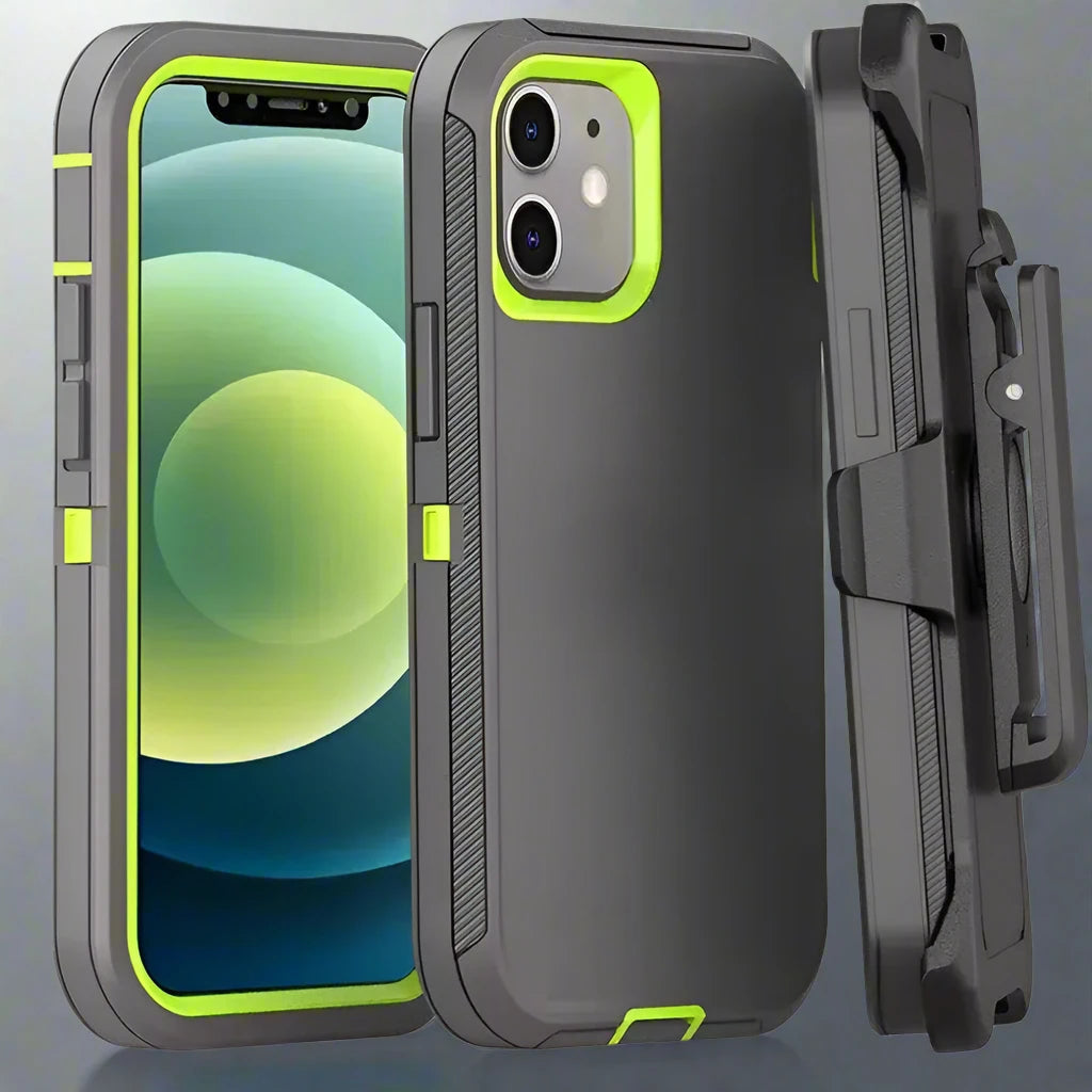 3 in 1 Heavy Duty Defender Armor Case for iPhone 16 15 14 13 12 11 Pro Max XR XS Max Shockproof Rugged Case with Back Belt Clip Avontic