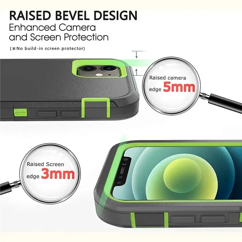 3 in 1 Heavy Duty Defender Armor Case for iPhone 16 15 14 13 12 11 Pro Max XR XS Max Shockproof Rugged Case with Back Belt Clip Avontic