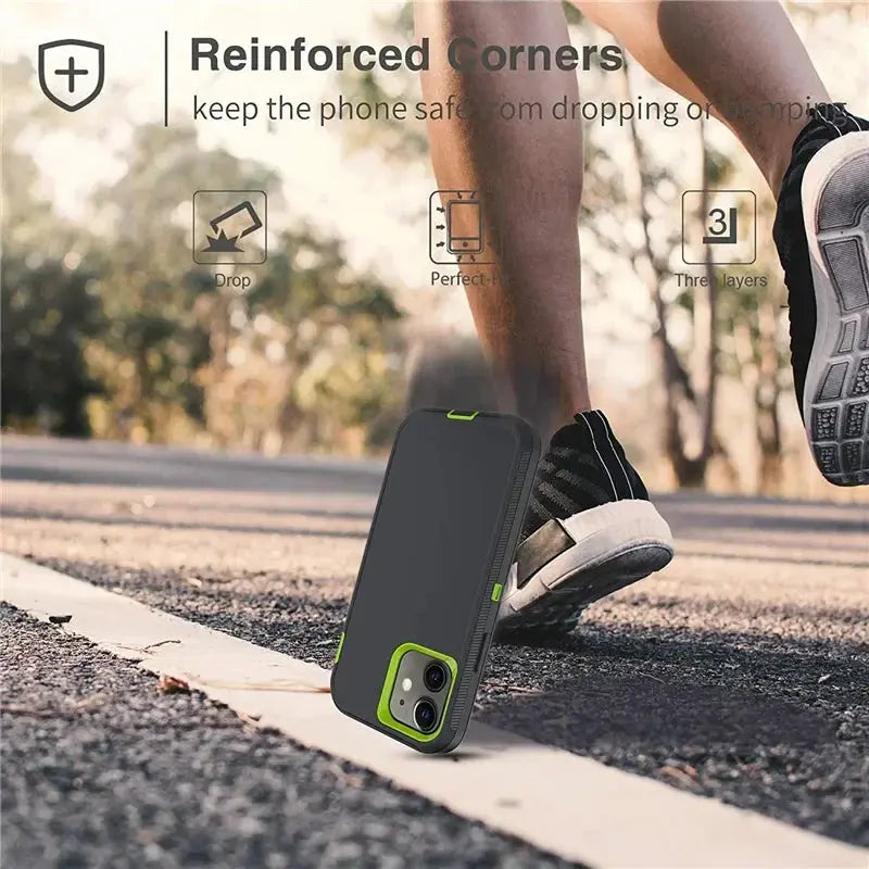 3 in 1 Heavy Duty Defender Armor Case for iPhone 16 15 14 13 12 11 Pro Max XR XS Max Shockproof Rugged Case with Back Belt Clip Avontic