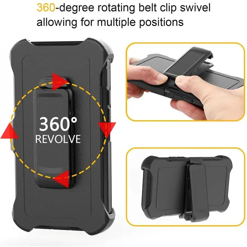 3 in 1 Heavy Duty Defender Armor Case for iPhone 16 15 14 13 12 11 Pro Max XR XS Max Shockproof Rugged Case with Back Belt Clip Avontic