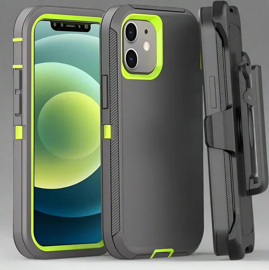 3-in-1 Heavy Duty Defender Armor Case for iPhone 16, 16 Pro Max & Previous Models – Shockproof Rugged Case with Kickstand, Belt Clip, Wireless Charging, and Dual Layer Protection