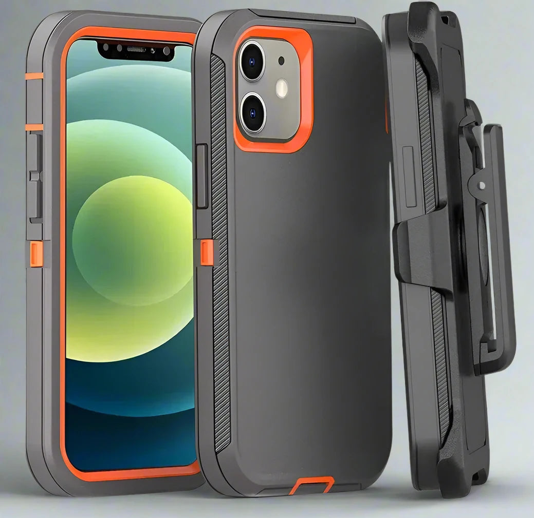3-in-1 Heavy Duty Defender Armor Case for iPhone 16, 16 Pro Max & Previous Models – Shockproof Rugged Case with Kickstand, Belt Clip, Wireless Charging, and Dual Layer Protection