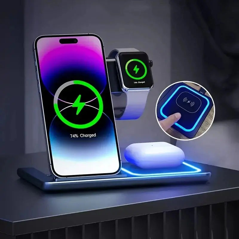 30W LED Fast Wireless Charger 3 in 1 Foldable Charging Station For iPhone 16 15 14 13 12 11 Apple Watch 9 8 7 6 5 Airpods Pro/3 Avontic