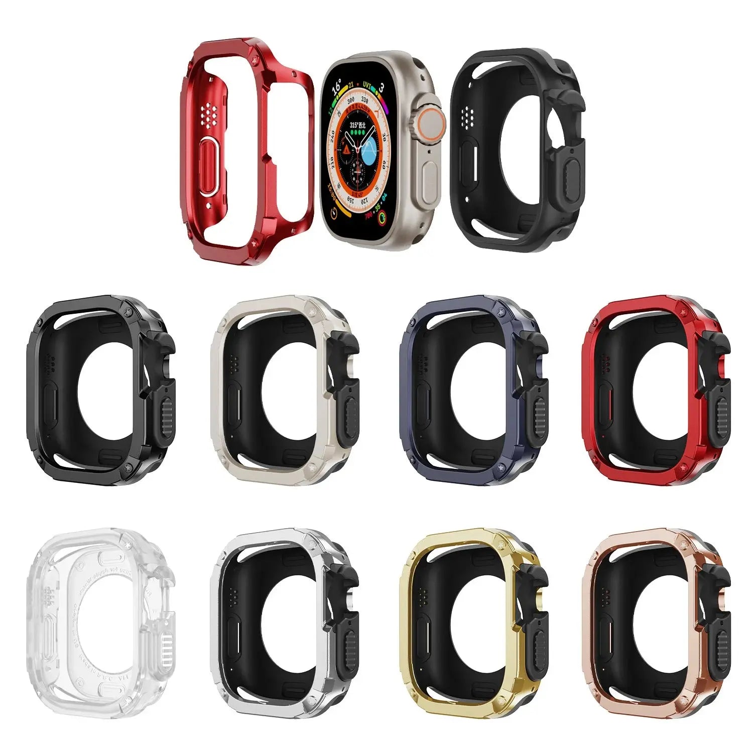 2 in 1 Case for Apple Watch Series 8/7/SE/6/5/4 Ultra 41mm 45mm 40mm 44mm 49mm TPU + PC Shockproof Protector Bumper for iwatch Pinnacle Luxuries