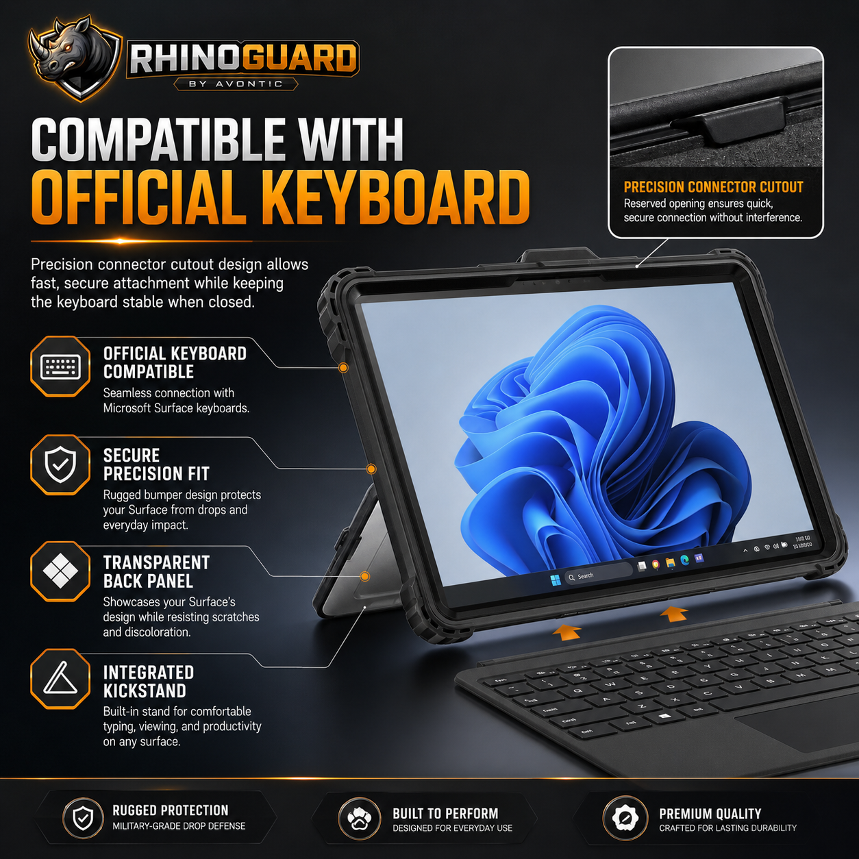 RhinoGuard Apex Shield Case for Surface Pro & Surface Go (Pro 12, 11, 10, 9, 8, 7, 6, 5, 4 | Go 4, 3, 2, 1)
