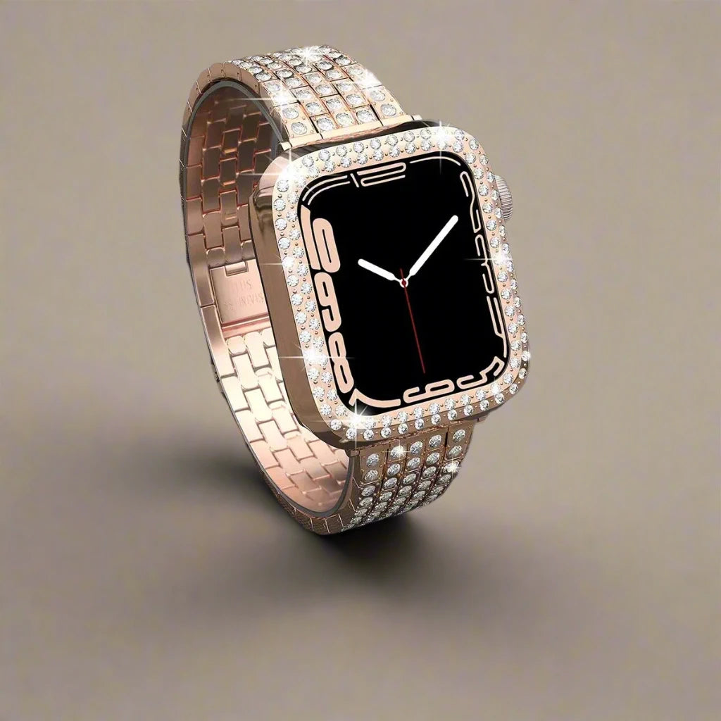 For Apple Watch Band Ultra 49mm 45mm 41mm 40/44mm 42mm Glitter Metal Strap Diamond Protective Case iWatch Series 9 8 7 6 5 4 SE Avontic