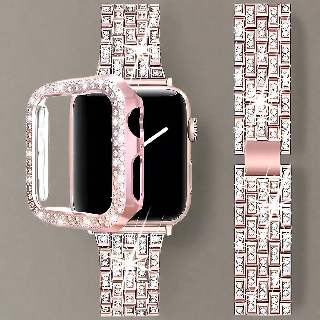 StellarGlitz Luxe Women's Watch Band & Diamond Shield for Apple Watch