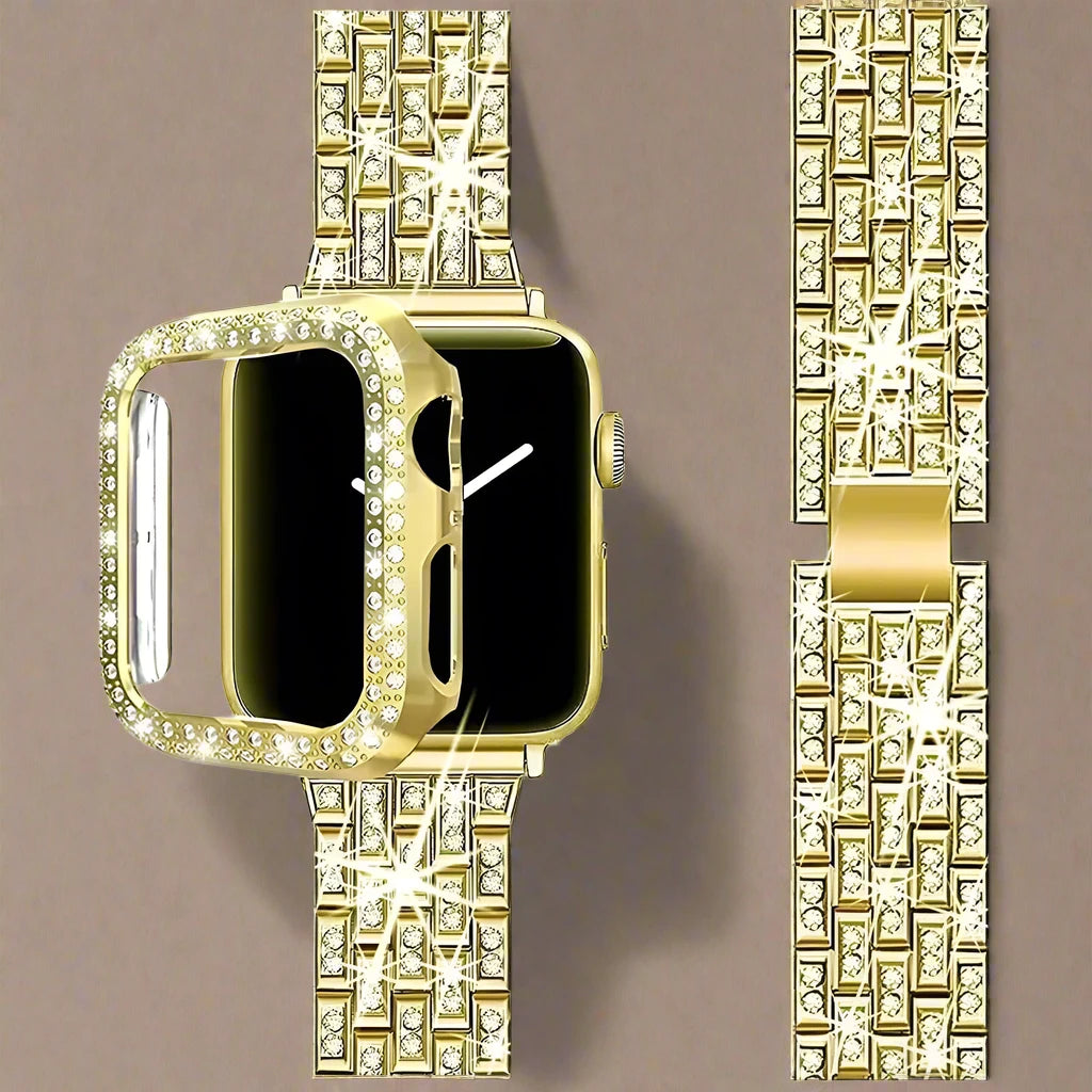 StellarGlitz Luxe Women's Watch Band & Diamond Shield for Apple Watch