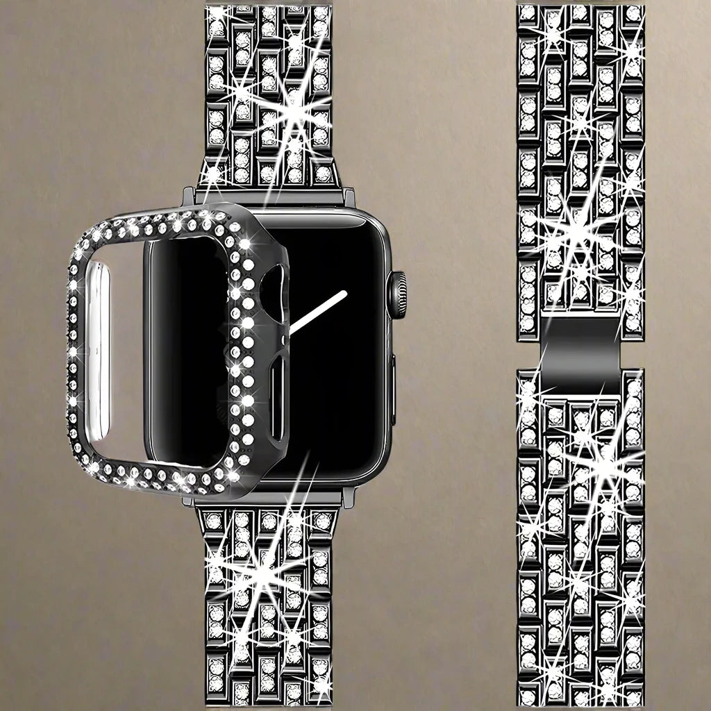 StellarGlitz Luxe Women's Watch Band & Diamond Shield for Apple Watch