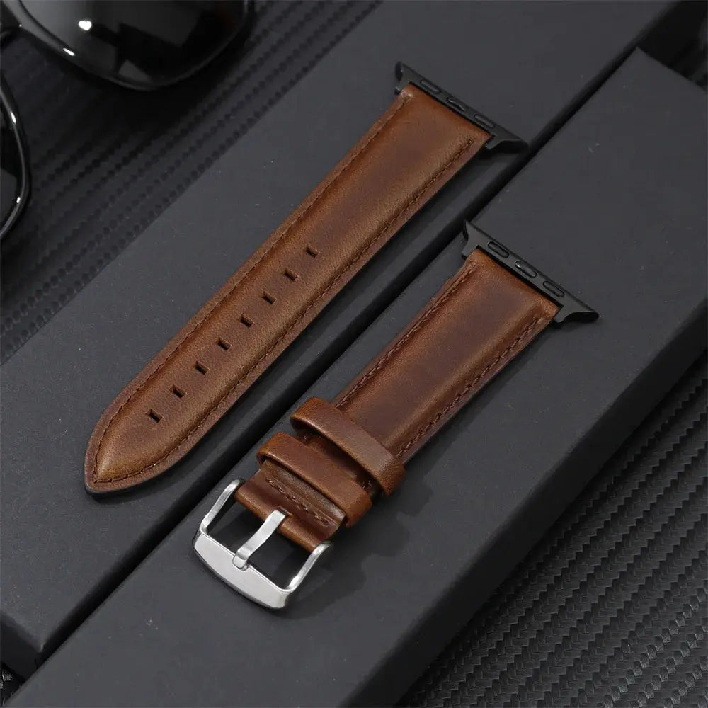Genuine Leather Straps for Apple Watch 8 7 6 5 4 SE Business Cowhide Watchbands 38/40/41mm 42/44/45mm for iwatch Belts 49mm Pinnacle Luxuries