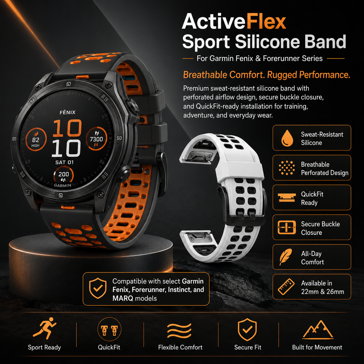 ActiveFlex Sport Silicone Band for Garmin Fenix & Forerunner Series
