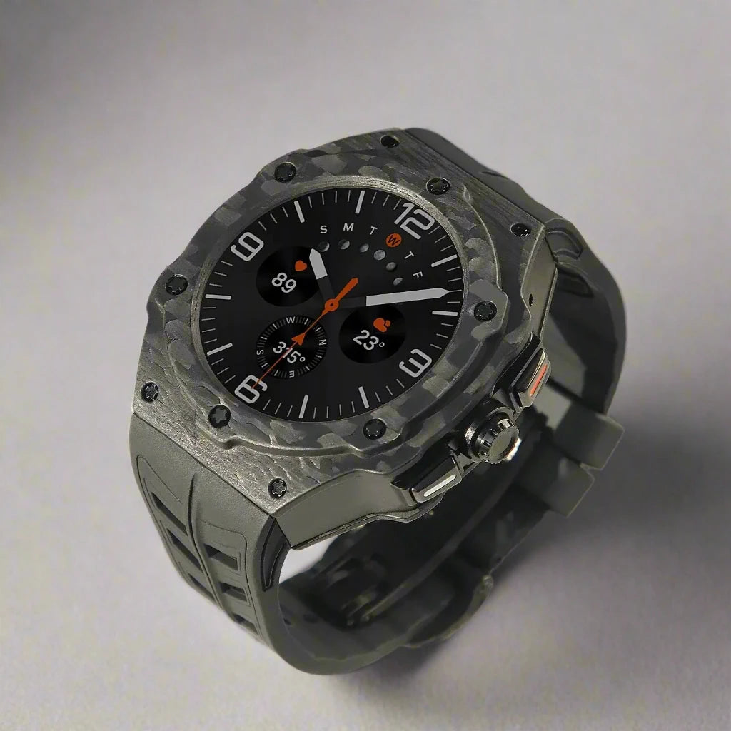 Carbon Fiber Case Modification Kit for Samsung Galaxy Watch 7 Ultra 47mm Luxury Case Fluororubber Strap for Galaxy Ultra Mod Kit Pinnacle Luxuries