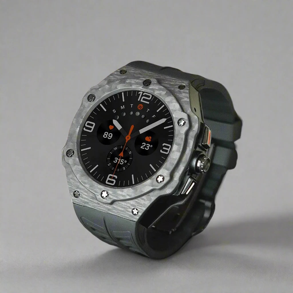 Carbon Fiber Case Modification Kit for Samsung Galaxy Watch 7 Ultra 47mm Luxury Case Fluororubber Strap for Galaxy Ultra Mod Kit Pinnacle Luxuries