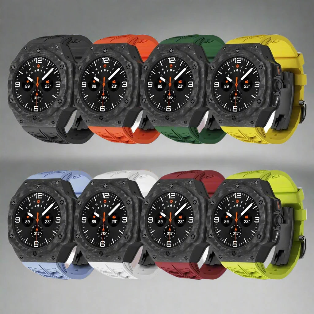 Carbon Fiber Case Modification Kit for Samsung Galaxy Watch 7 Ultra 47mm Luxury Case Fluororubber Strap for Galaxy Ultra Mod Kit Pinnacle Luxuries
