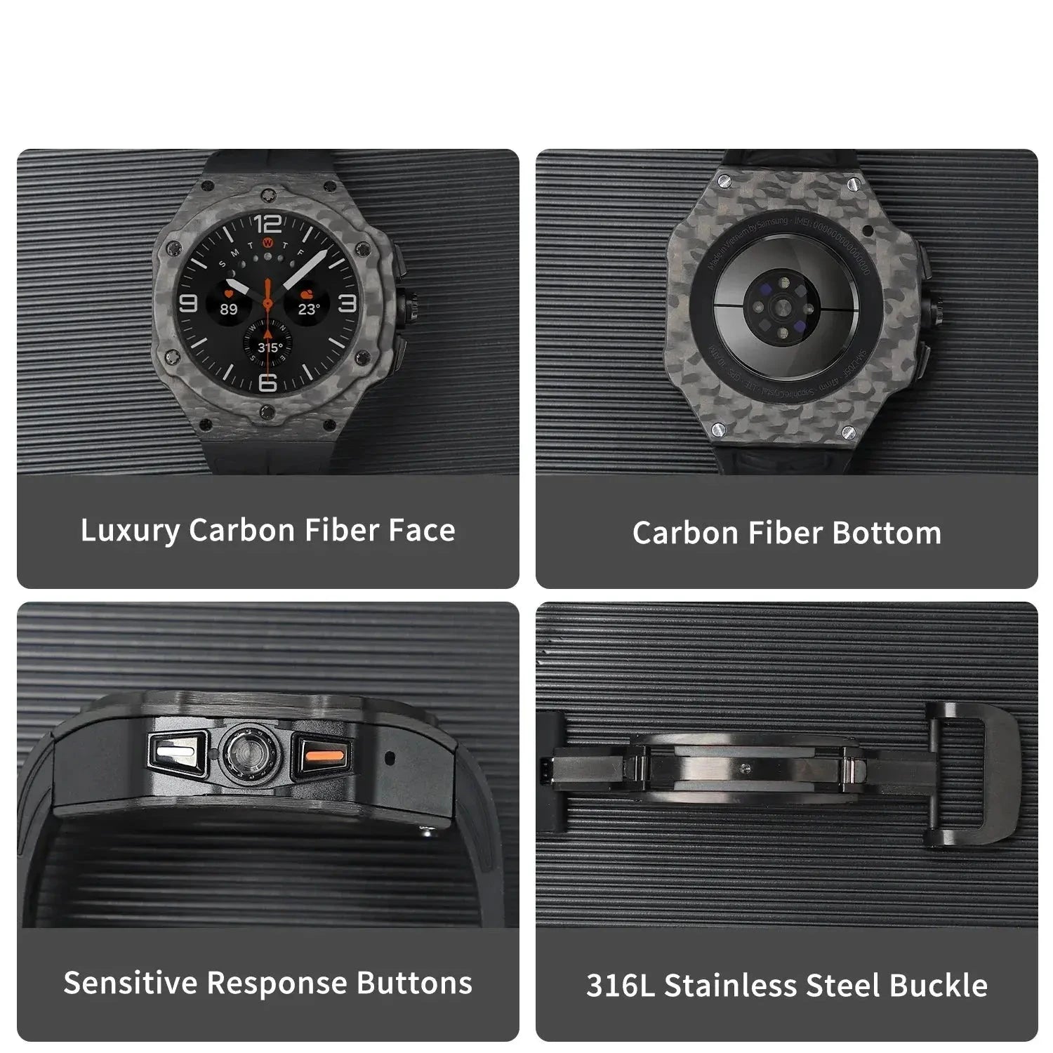 Carbon Fiber Case Modification Kit for Samsung Galaxy Watch 7 Ultra 47mm Luxury Case Fluororubber Strap for Galaxy Ultra Mod Kit Pinnacle Luxuries