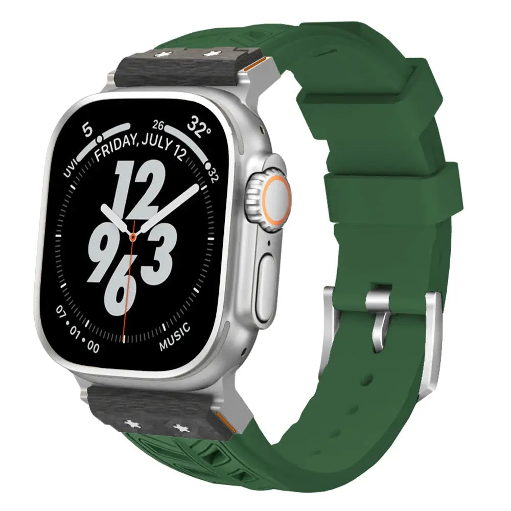 CarbonForce Pro FKM Fluororubber Band – Premium Carbon Fiber Design for Apple Watch Ultra & Series 10, 9, 8, 7