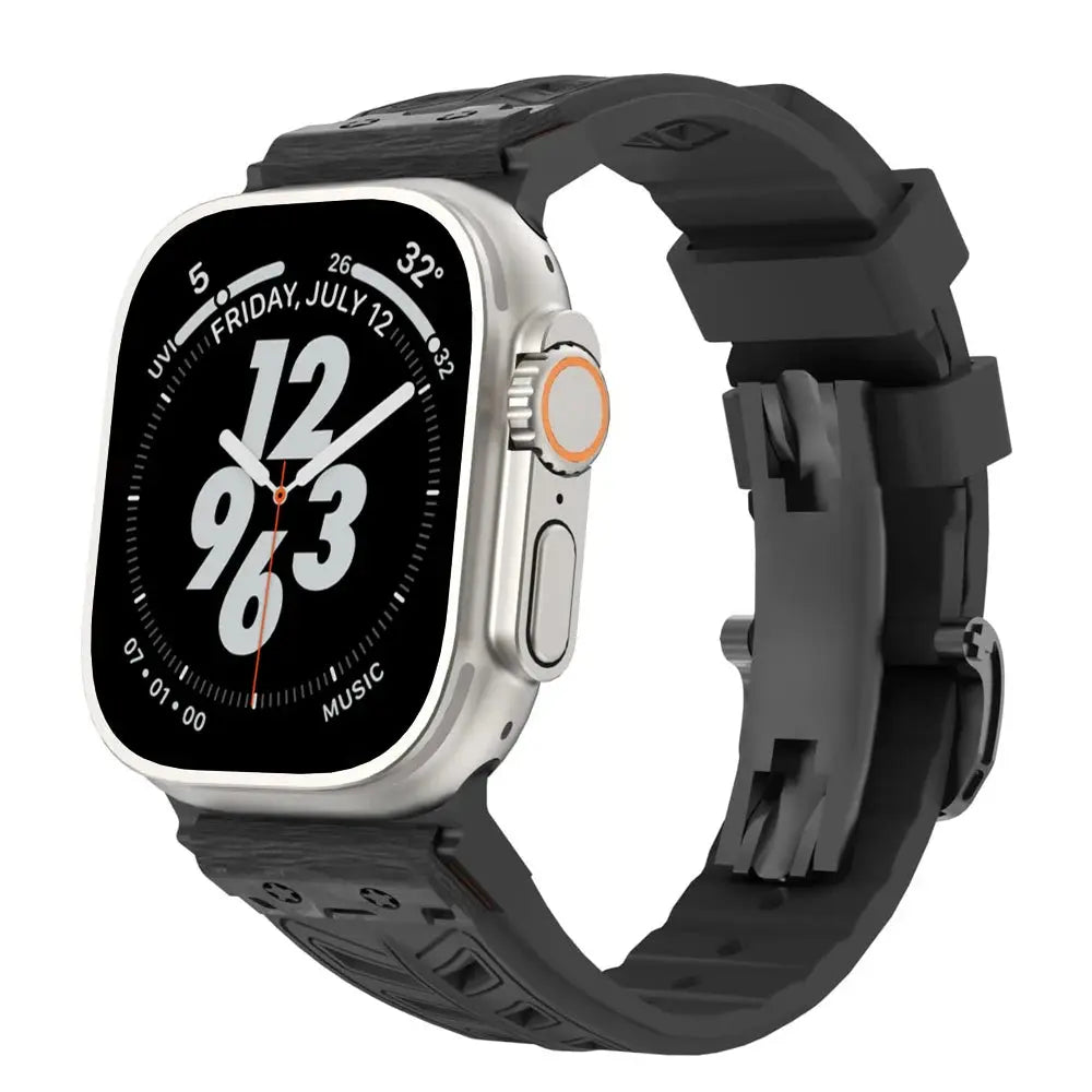 CarbonForce Pro FKM Fluororubber Band – Premium Carbon Fiber Design for Apple Watch Ultra & Series 10, 9, 8, 7
