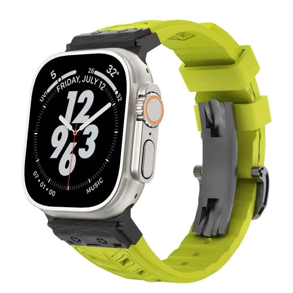 CarbonForce Pro FKM Fluororubber Band – Premium Carbon Fiber Design for Apple Watch Ultra & Series 10, 9, 8, 7