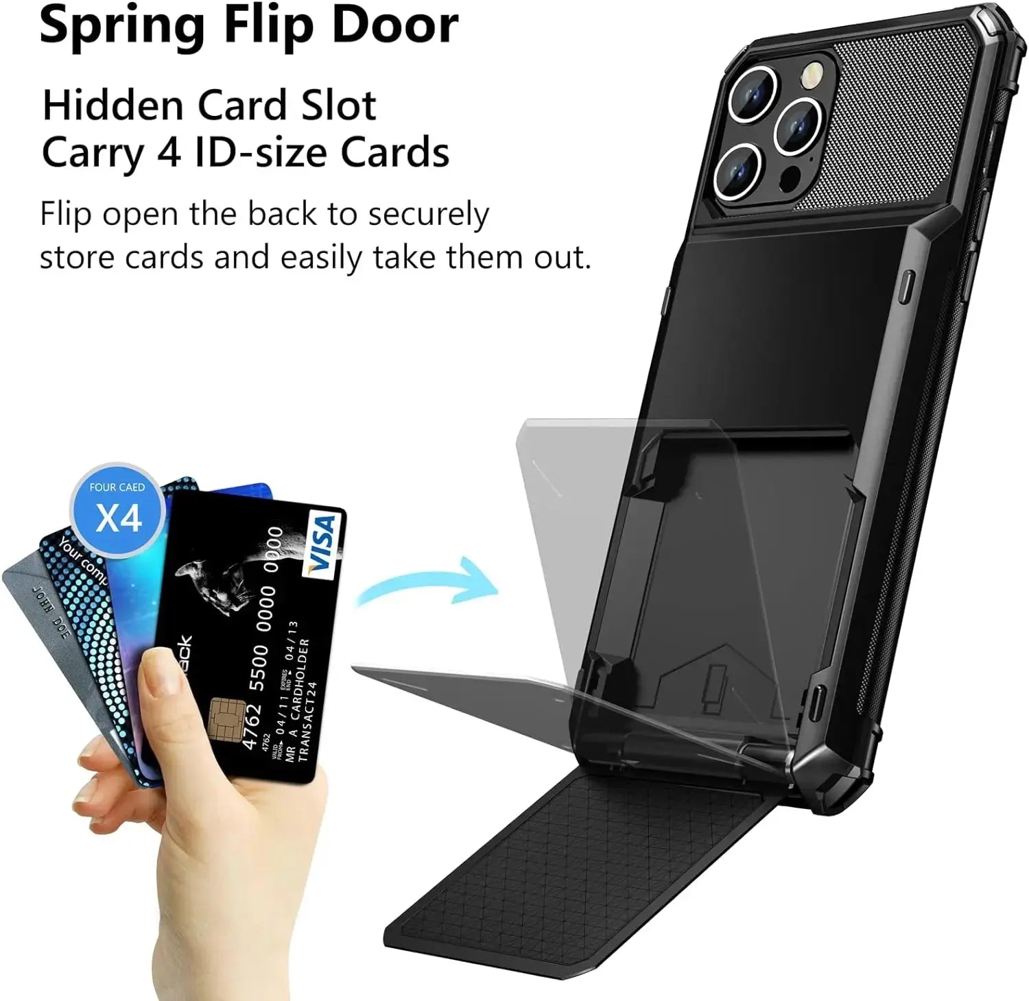 Heavy Duty Card Holder Case with Flip Wallet for iPhone 16, 16 Pro Max & Previous Models – Hidden Slot & Protective Hard Back Cover — product view 8