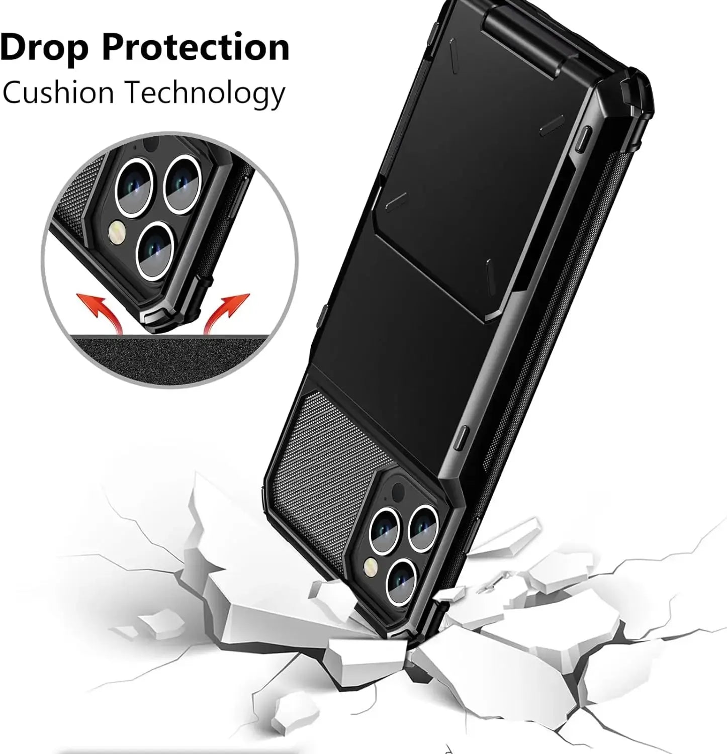 Heavy Duty Card Holder Case with Flip Wallet for iPhone 16, 16 Pro Max & Previous Models – Hidden Slot & Protective Hard Back Cover — product view 10