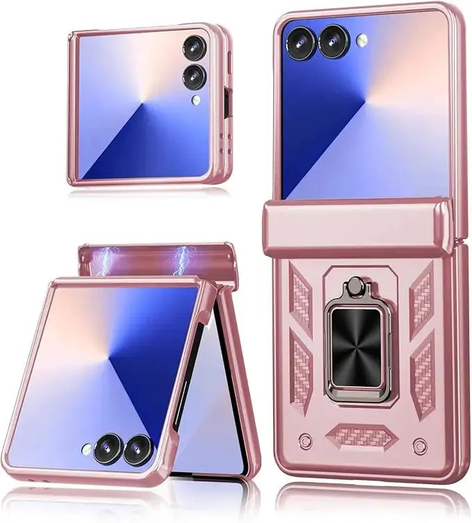 Case For Samsung Galaxy Z Flip 7 5G Z Flip 6 Military Grade Shockproof Heavy Duty Protective Armor Magnetic Kickstand Ring Cover Avontic