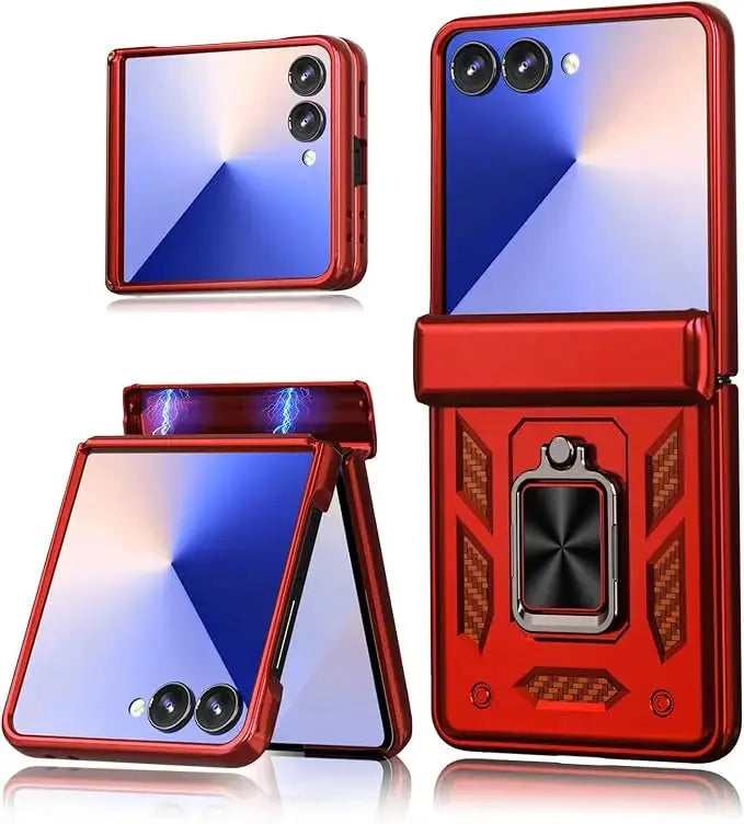 Case For Samsung Galaxy Z Flip 7 5G Z Flip 6 Military Grade Shockproof Heavy Duty Protective Armor Magnetic Kickstand Ring Cover Avontic