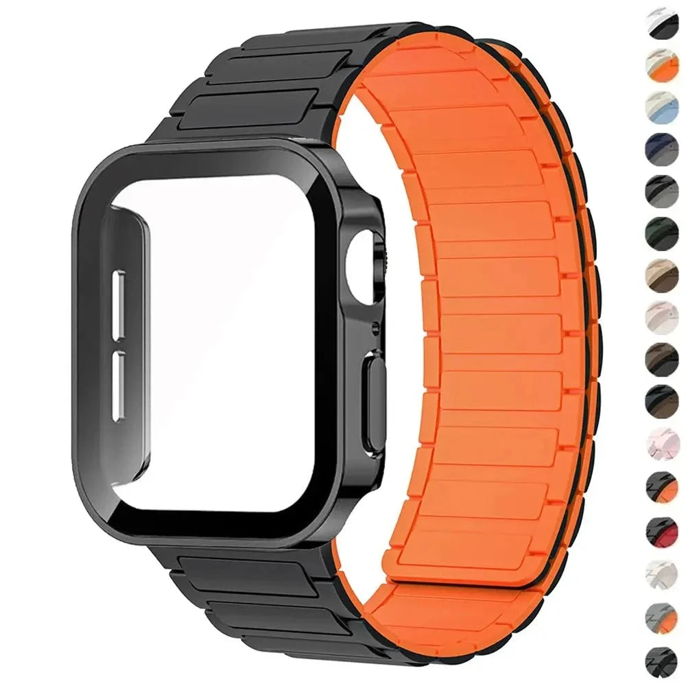 Case+Strap for Apple Watch 44mm 40 41mm 45mm Magnetic Band+PC Bumper Screen Protection Bracelet Iwatch Series 9 8 7 Se 6 5 Cover Avontic