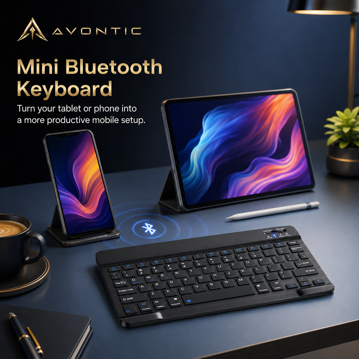 Avontic RhinoKeys Pro Slim Wireless Keyboard for iPad & Tablets
