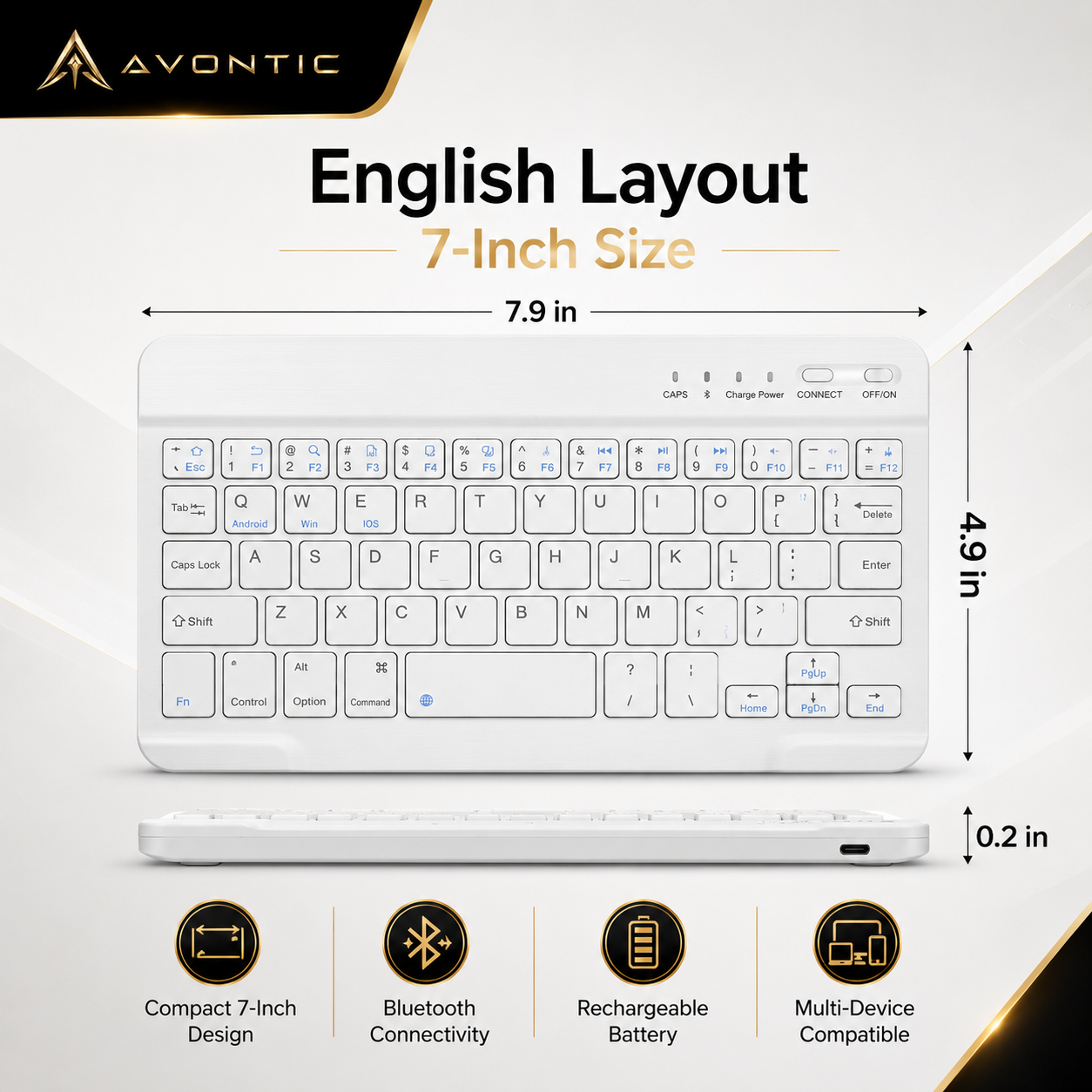 Avontic RhinoKeys Pro Slim Wireless Keyboard for iPad & Tablets