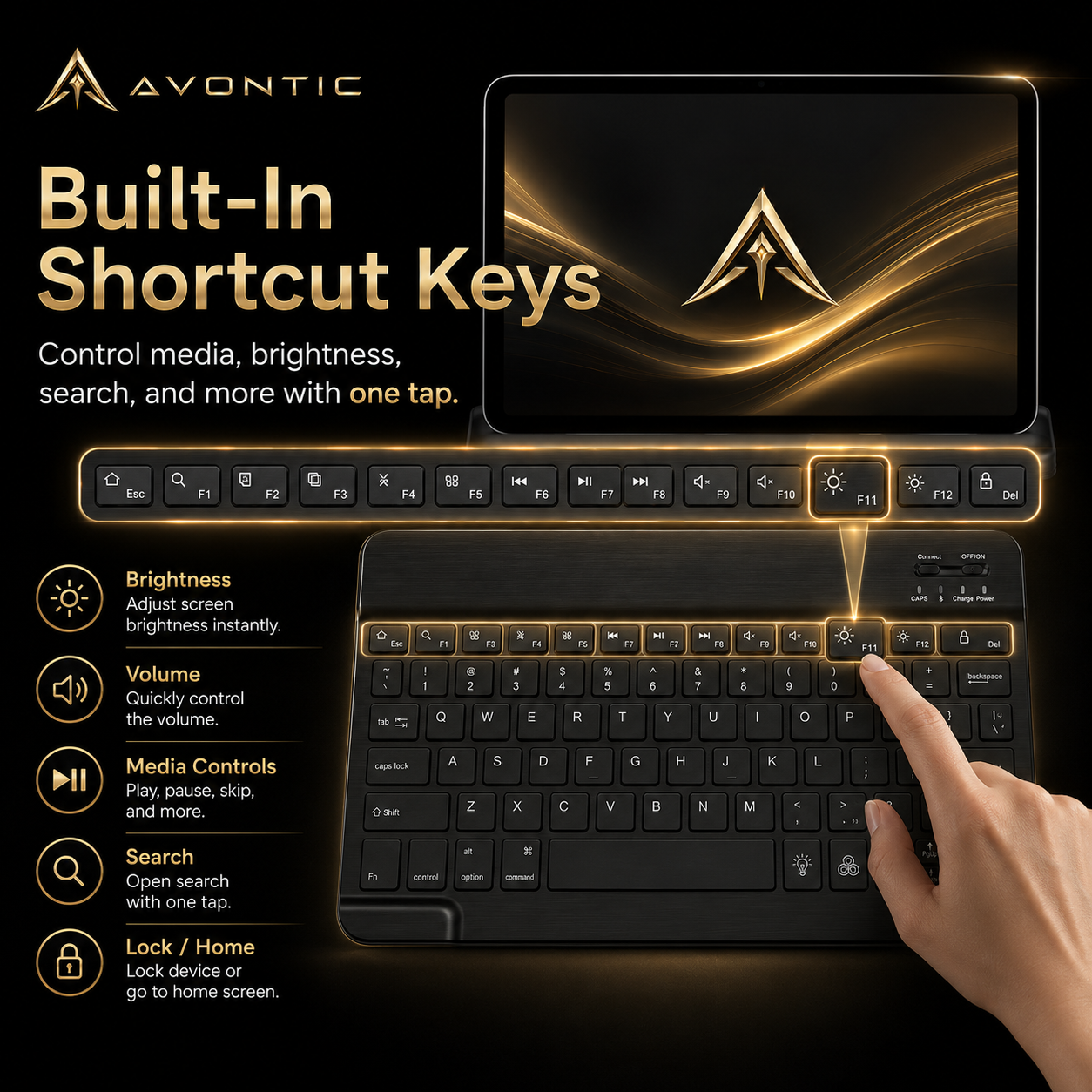 Avontic RhinoKeys Pro Slim Wireless Keyboard for iPad & Tablets