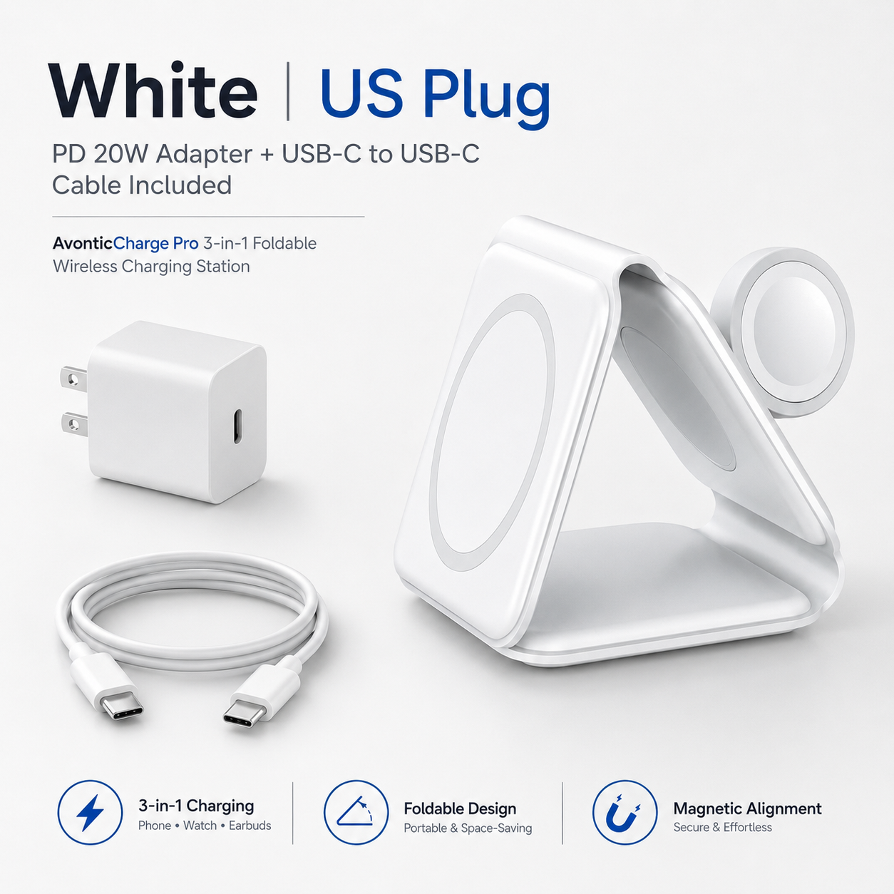 AvonticCharge Pro 3-in-1 Foldable Wireless Charging Station — product view 3
