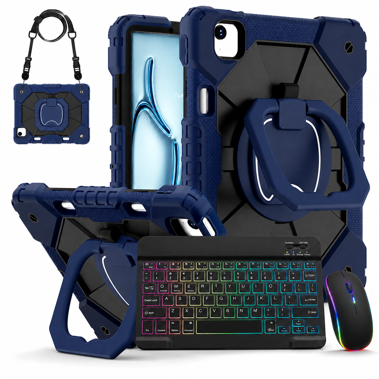 RhinoGuard ArmorPro WorkForce Elite — iPad Case + Backlit Keyboard & Wireless Mouse Bundle