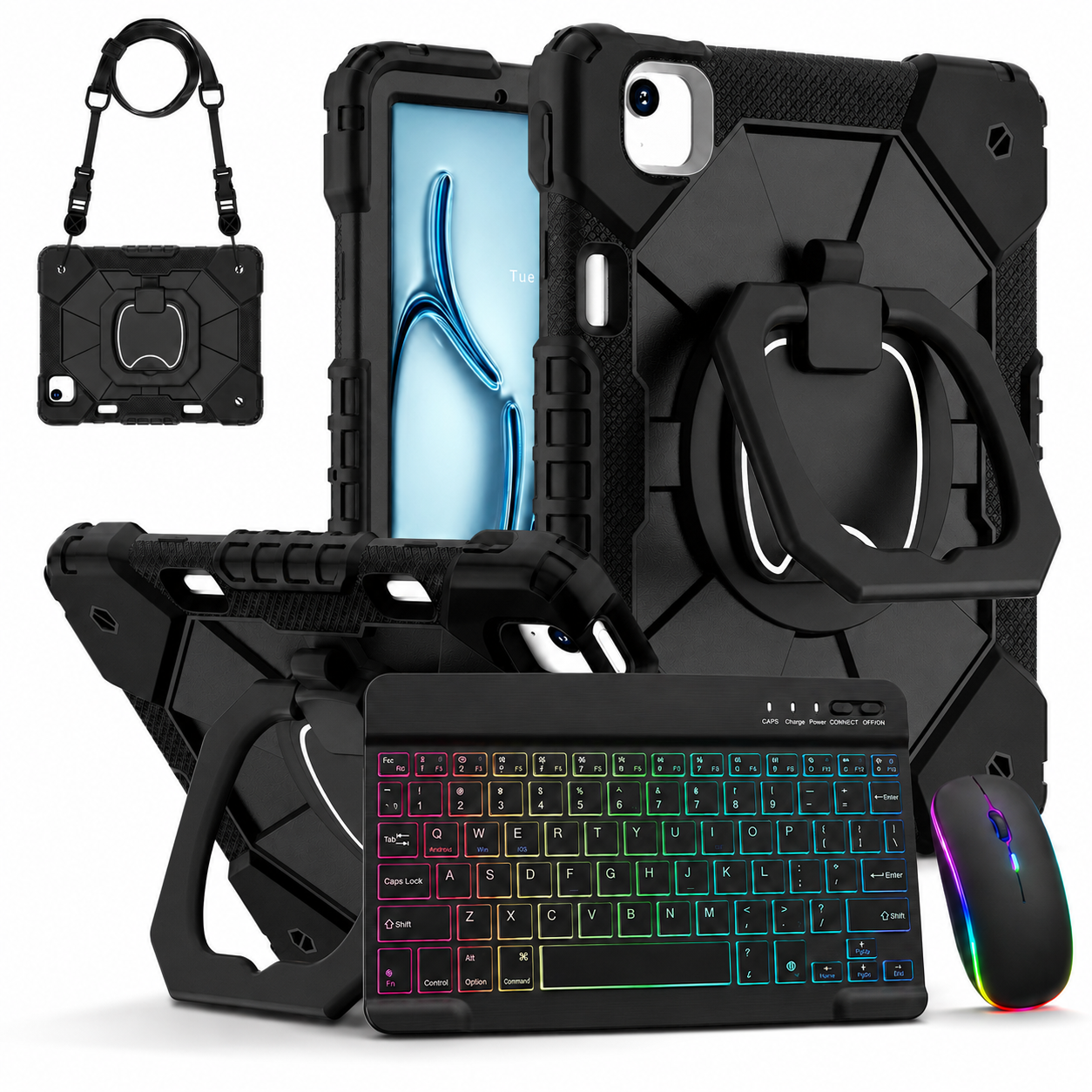 RhinoGuard ArmorPro WorkForce Elite — iPad Case + Backlit Keyboard & Wireless Mouse Bundle