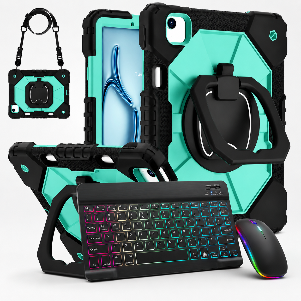 RhinoGuard ArmorPro WorkForce Elite — iPad Case + Backlit Keyboard & Wireless Mouse Bundle
