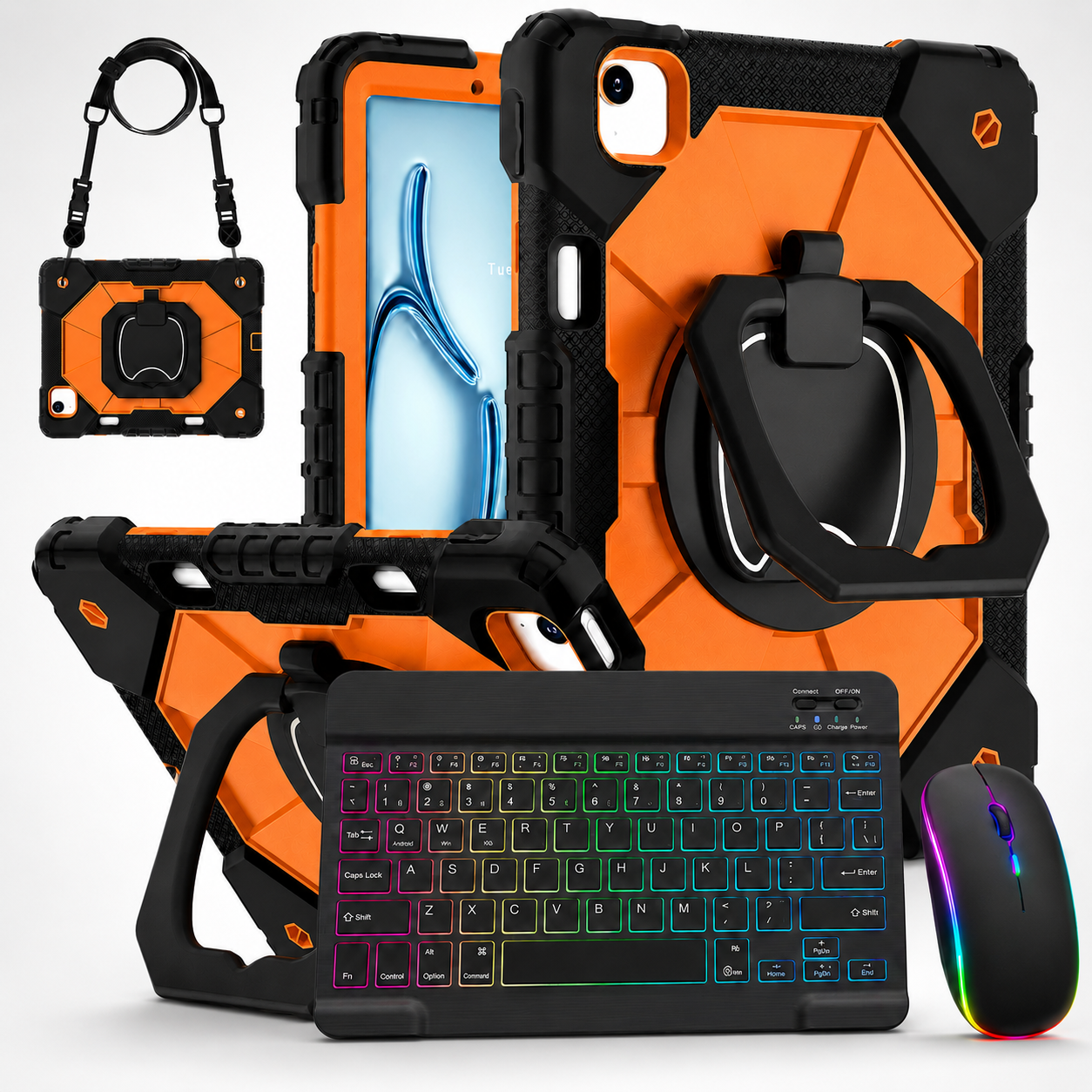 RhinoGuard ArmorPro WorkForce Elite — iPad Case + Backlit Keyboard & Wireless Mouse Bundle