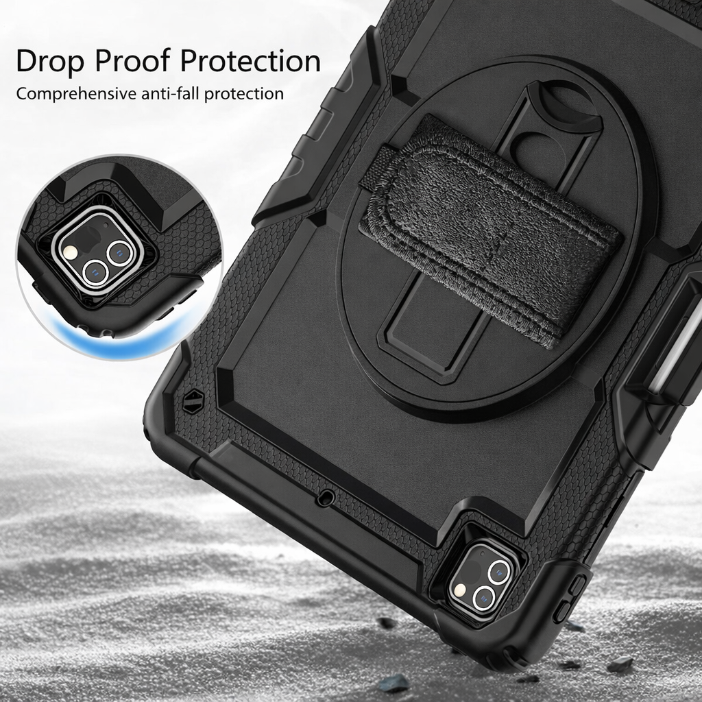 RhinoGuard Shockproof iPad Case with Stand, Hand Strap & Shoulder Strap – Military-Grade Protective Cover for iPad Pro, iPad Air & iPad (All Sizes)