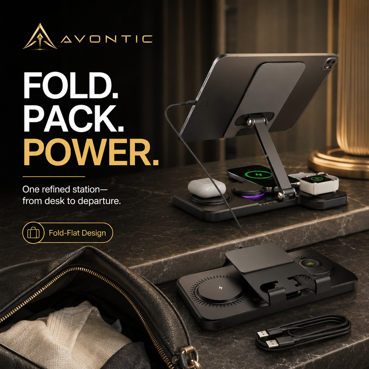 Avontic ChargeStation 7™ Multi-Device Wireless Charger & iPad Stand — product view 2