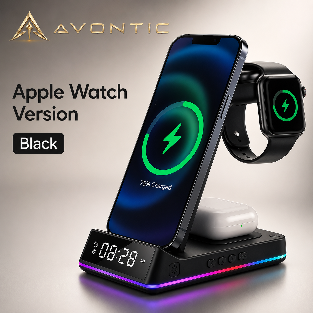 Avontic 5-in-1 Wireless Charging Station with Alarm Clock — product view 7