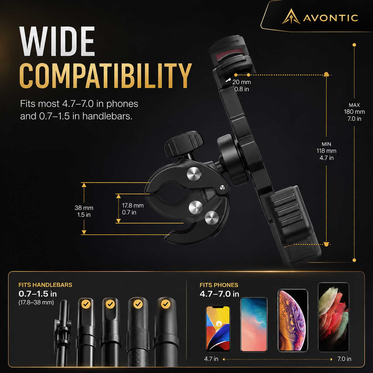 Avontic UltraGrip Bike Motorcycle Phone Mount Holder