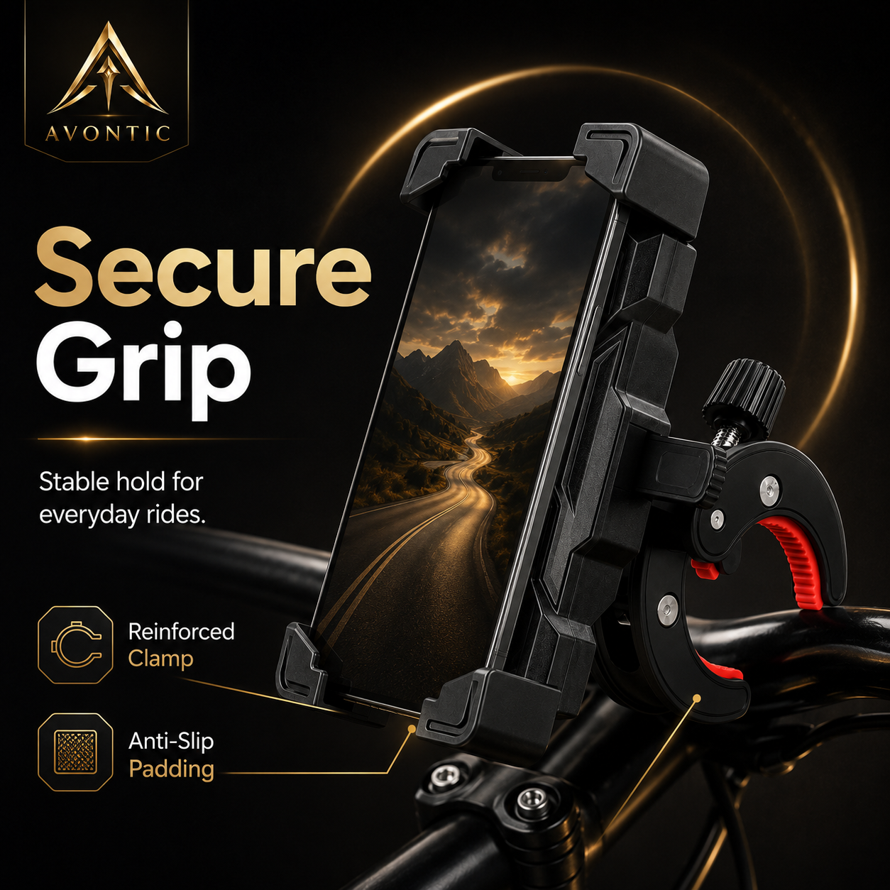 Avontic UltraGrip Bike Motorcycle Phone Mount Holder