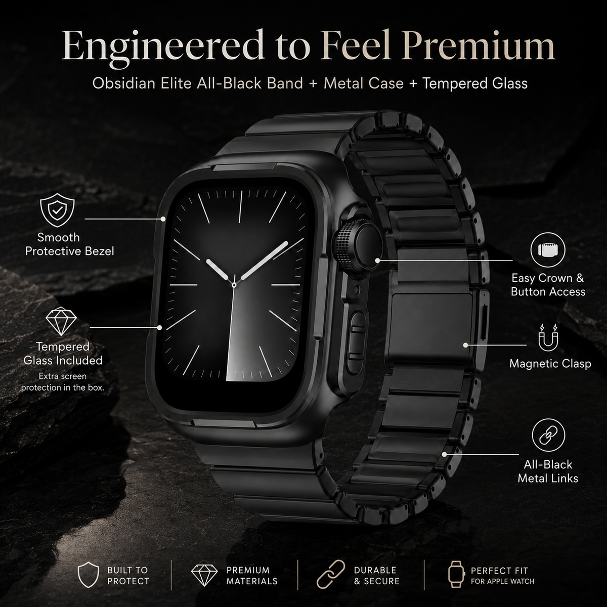 Obsidian Elite Titanium Armor Band & Case Combo for Apple Watch Ultra 1/2/3, Series 10/11 46mm, Series 7/8/9 45mm & Series 4/5/6/SE 44mm