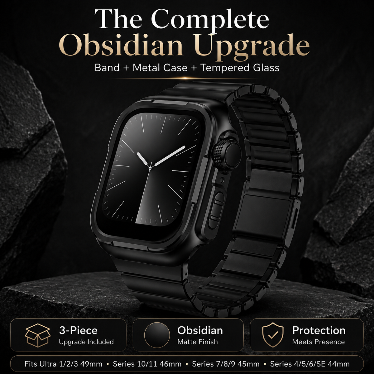Obsidian Elite Titanium Armor Band & Case Combo for Apple Watch Ultra 1/2/3, Series 10/11 46mm, Series 7/8/9 45mm & Series 4/5/6/SE 44mm