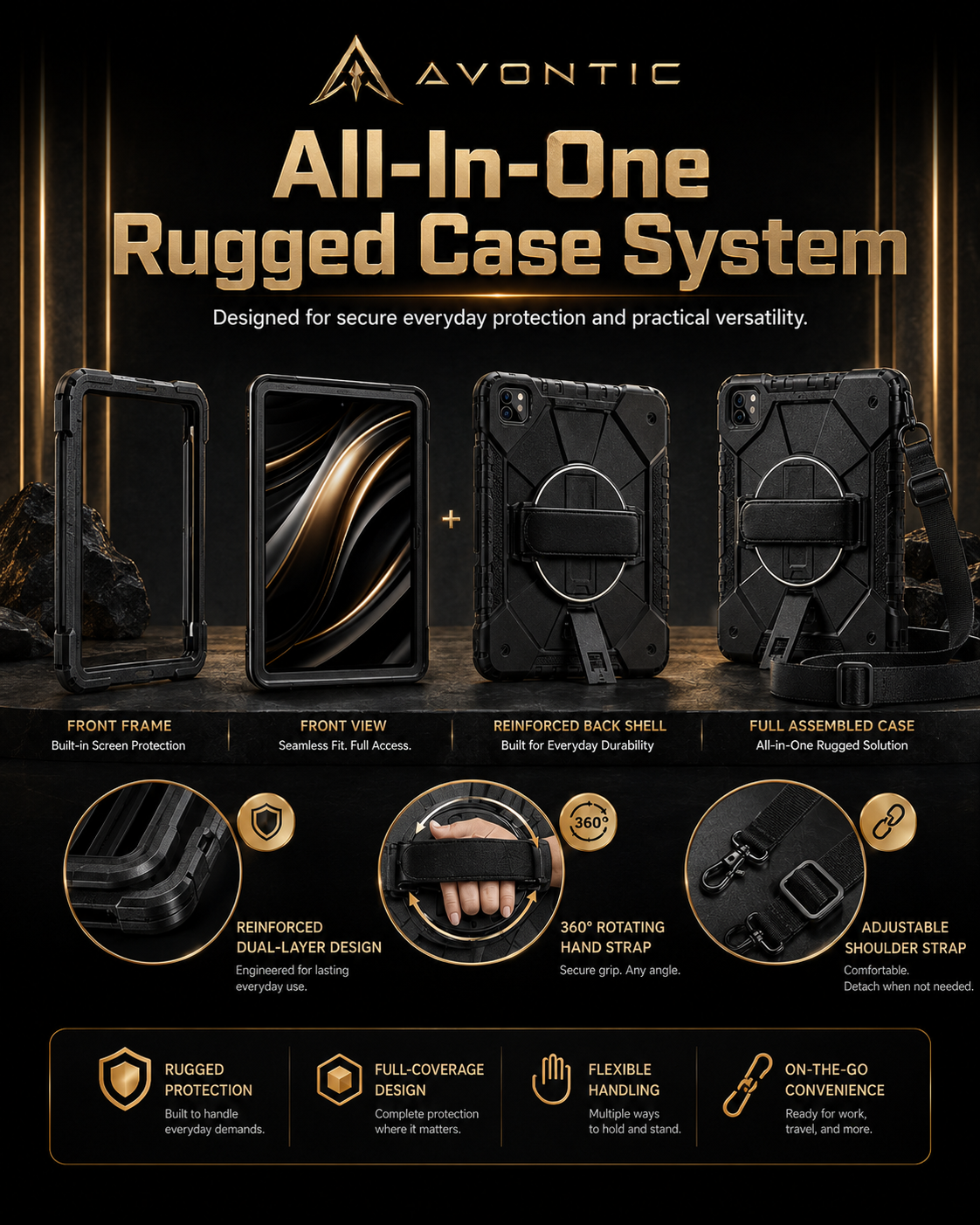 RhinoGuard Apex 360 Command Rugged iPad Case with Kickstand & Hand Strap — product view 2
