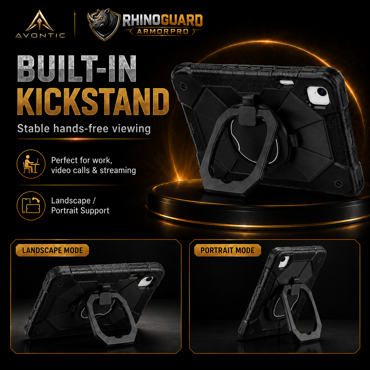 RhinoGuard ArmorPro Rugged iPad Case with Kickstand, Hand Strap & Shoulder Strap — product view 6