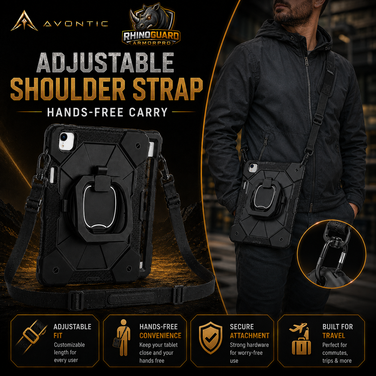 RhinoGuard ArmorPro Rugged iPad Case with Kickstand, Hand Strap & Shoulder Strap — product view 7